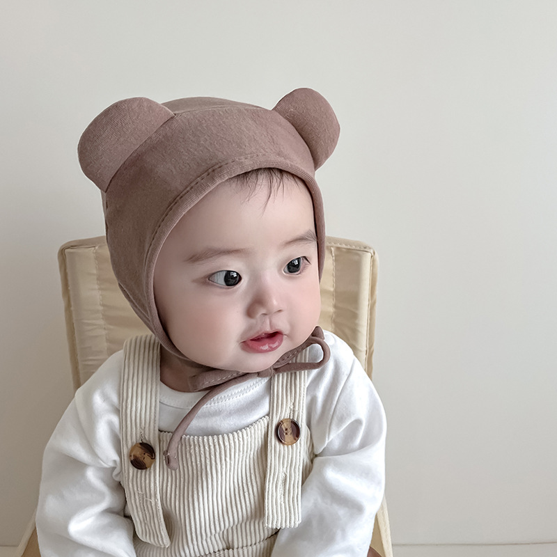 ins小熊新生婴儿胎帽0一3月无骨可爱宝宝春秋季小帽子套头帽