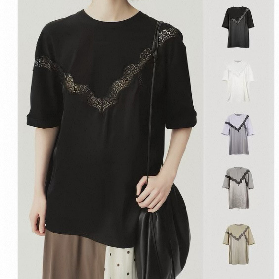 Yoe Staggered Splicing Style Short-Sleeved Top 26 New Summer Style Minimalist Style Lace Splicing T-Shirt Yoe Staggered Splicing Style Short-Sleeved Top 26 New Summer Style Minimalist Style Lace Splicing T-Shirt
