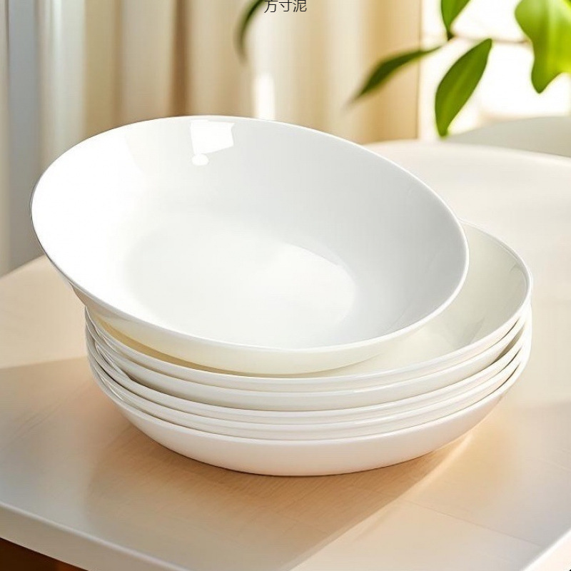 セラミックボーンチャイナプレート、丸皿、家庭用深皿食器、白スーププレート、炒め物皿、白米サプライチェーン|undefined