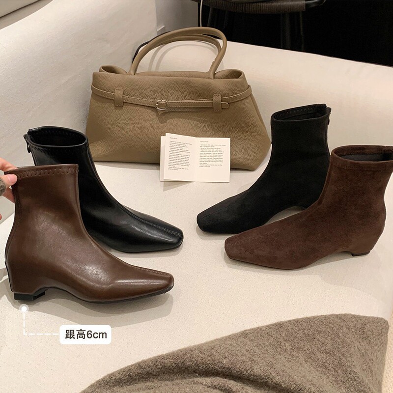 26 Autumn/Winter New Style Women's Short Boots with 6cm Internal Height Increase, Small Square Toe, Slim Chunky Heel, Korean Retro Versatile Long Boots 26 Autumn/Winter New Style Women's Short Boots with 6cm Internal Height Increase, Small Square Toe, Slim Chunky Heel, Korean Retro Versatile Long Boots