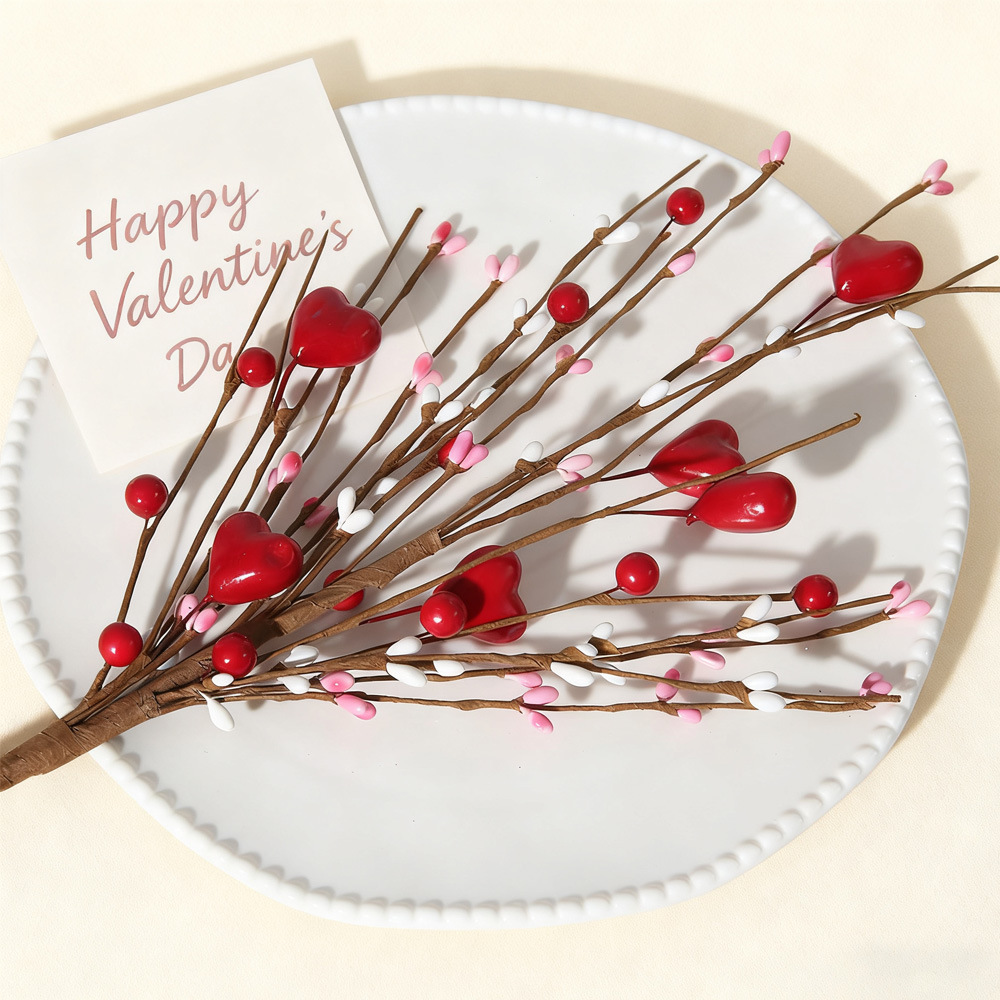 6 transfronterizos nuevo día de San Valentín amor bayas simuladas flor decoración floral rama de Amazon día de San Valentín en forma de corazón