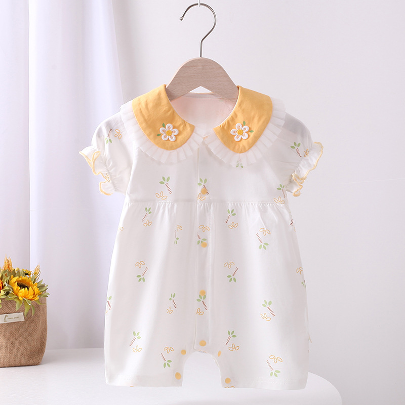 Summer New Infant Jumpsuit Newborn Short-Sleeved Harem Baby Girl Cartoon Jumpsuit Thin Romper
