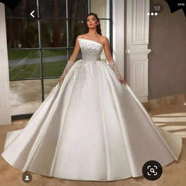 新款婚纱进口缎蕾丝修身显瘦鱼尾拖尾婚纱礼服wedding dress