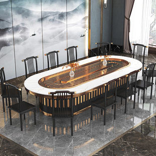 Oval Induction Cooker Electric Dining Table Hot Pot Slate Rectangular Hotel Rotating Conveyor Belt Table Banquet Automatic