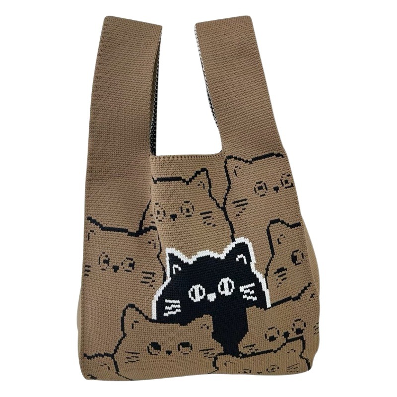 INS bolso de celebridad de Internet bolso de cubo de lana de punto para mujer bolso de mano casual bolso de mano de estilo japonés y coreano bolsa de Almuerzo