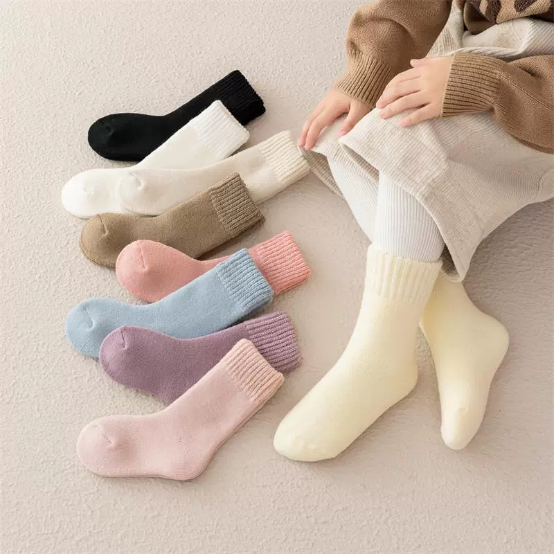 儿童袜子秋冬款加厚加绒保暖中筒袜女童男童羊绒雪地袜冬季地板袜