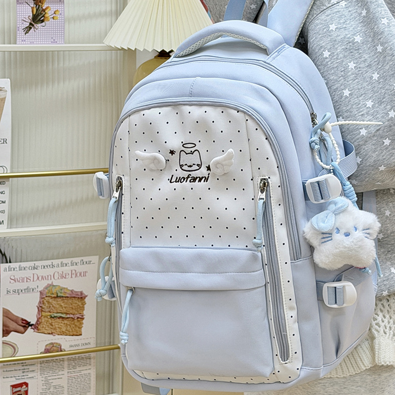 Ins Sweet and Cute Polka Dot Backpack for Female Junior High School and High School Students, Large Capacity Travel Backpack for Women