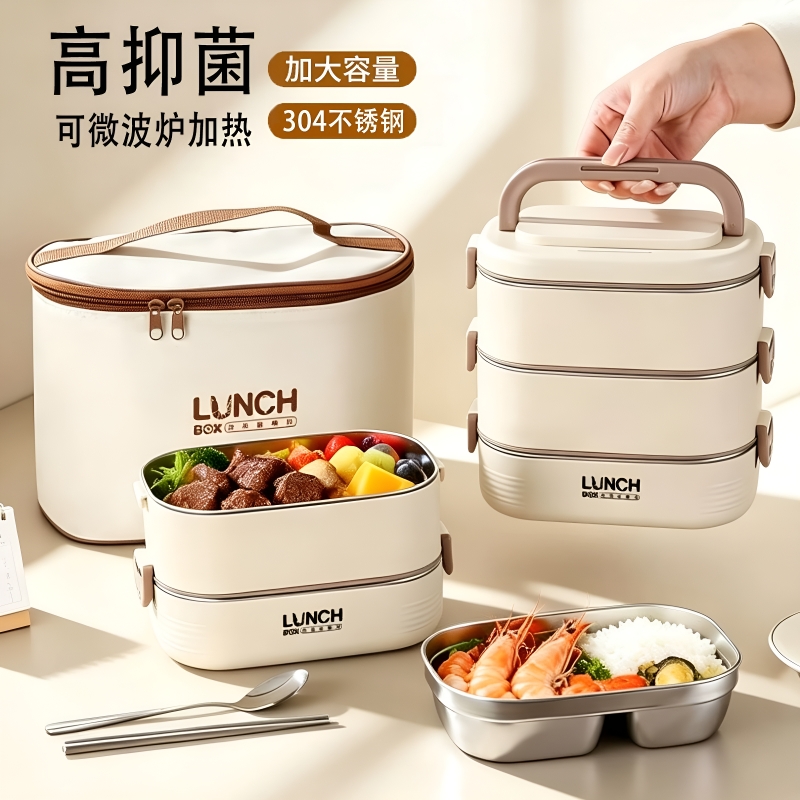 Multi-layer insulated lunch box, suitable for office workers and students, microwave-safe, and designed for easy carrying and packing meals
