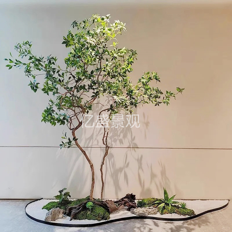 擬似馬酔木緑植景観組合せ偽樹植物階段下造景ショーウインドーコーナー室内装飾配置|undefined