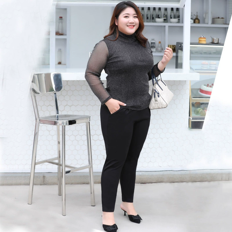 Летние стильные и молодежные повседневные брюки больших размеров для женщин, прямые брюки для женщин больших размеров, черные свободные утягивающие длинные брюки, очень большие размеры.