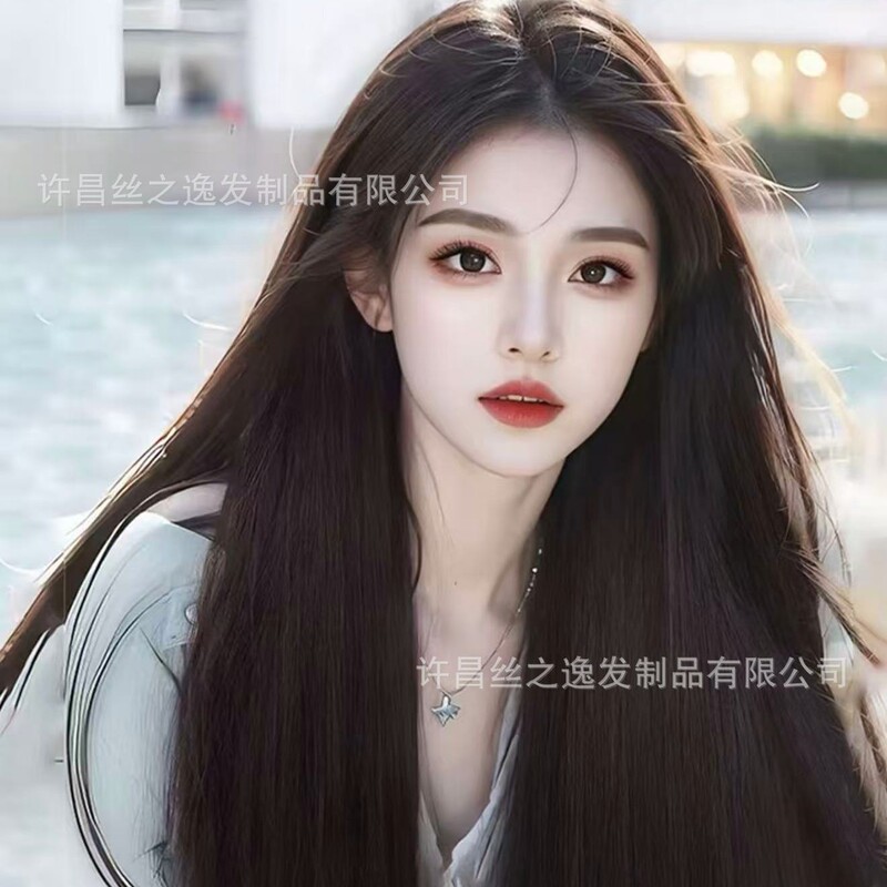 Wig Set for Female Internet Celebrities, Black Long Straight Supernatural 100% Real Hair Full Headgear, Hot Style for Double Eleven Wig Set for Female Internet Celebrities, Black Long Straight Supernatural 100% Real Hair Full Headgear, Hot Style for Double Eleven