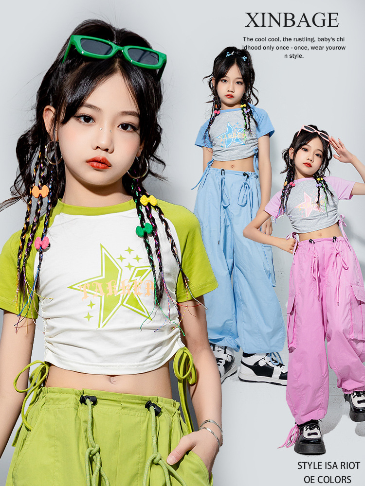 Children's hip hop fashion clothes summer children's model catwalk fashion cool suit dopamine jazz dance girls' clothing