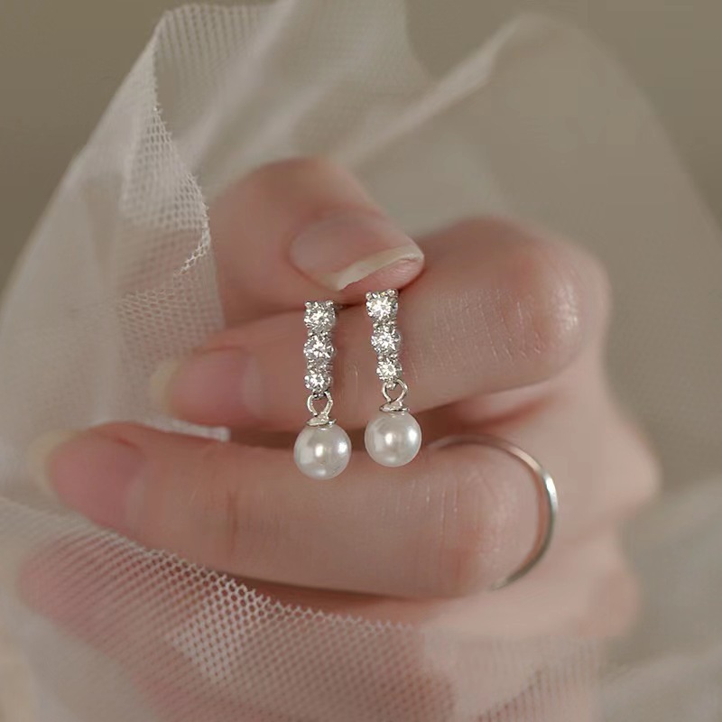 Zirkonia Und Perlen Ohrstecker Für Damen Elegant Alltag_voghion.com