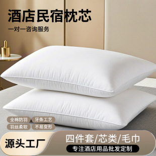 Cotton Down-Proof Fabric Hotel Pillow Core B&B Hotel Pillow Cervical Spine High Resilience Feather Velvet