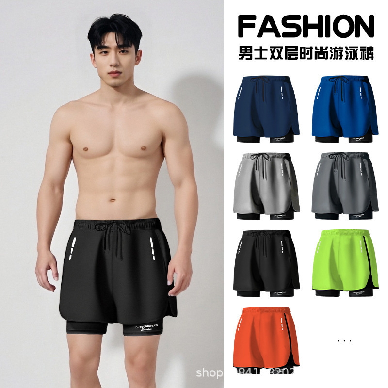 Quick-Dry Men's Training Shorts with Double-Layer Lining, Gym Shorts, Basketball Shorts, Five-Point Shorts, Beach Casual Loose Running Shorts
