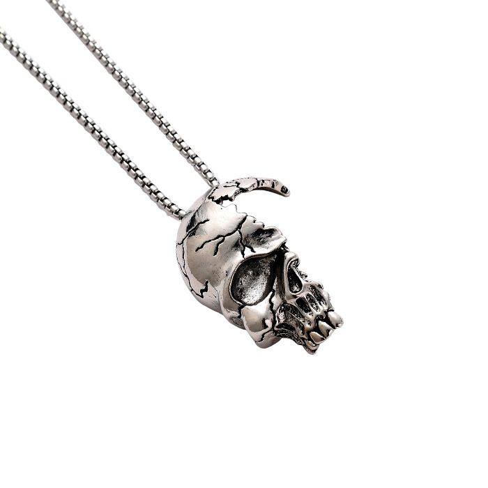 Half face skull necklace men, metal gothic style for women, street punk rock, niche personality, cool trend_voghion.com