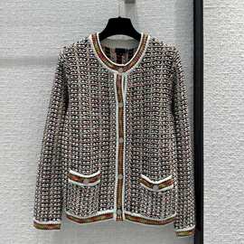 25日韩新款针织开衫外套复古高级休闲拼色设计百搭长袖毛衣外贸女