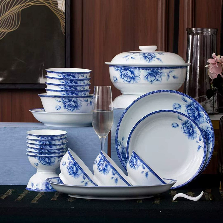 Набор столовых приборов в подарок, китайские блюда, посуда Jingdezhen Gaobai porcelain 56 голов Fanghua