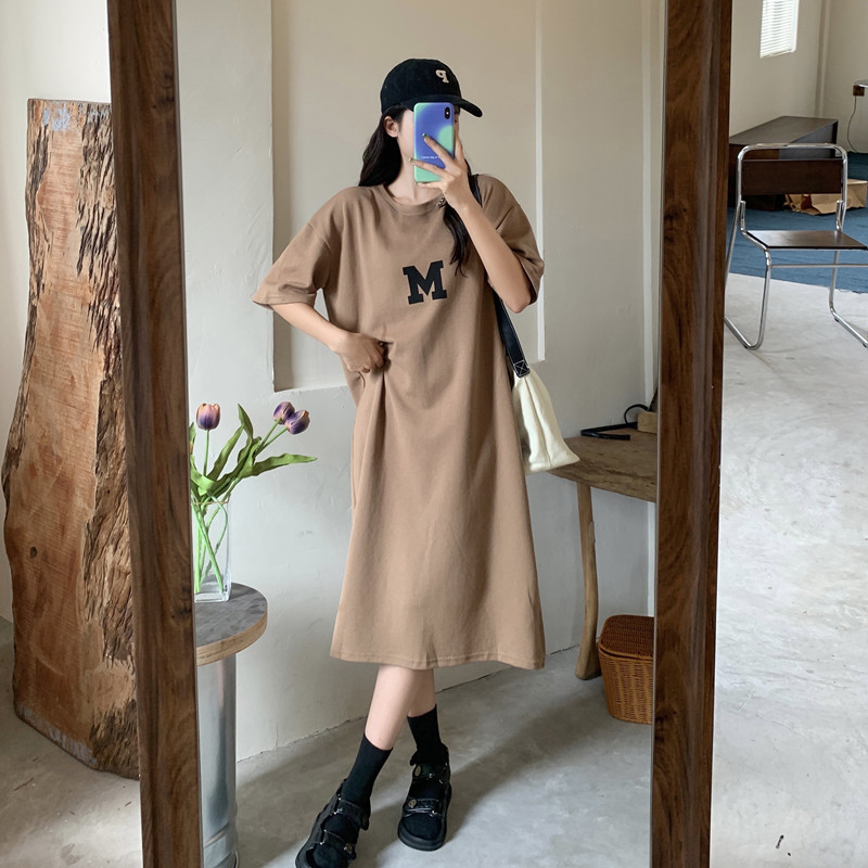Women's T Shirt Dress Casual Simple Style Round Neck Printing Half Sleeve Letter Midi Dress Home Daily display picture 1