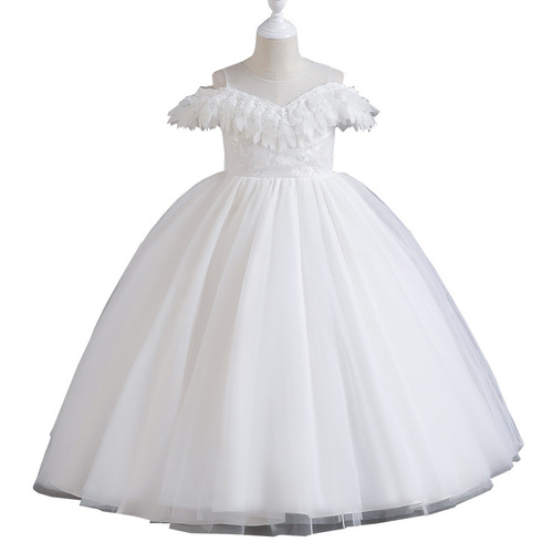 Girls' dresses, evening dresses, off-the-shoulder long dresses, princess dresses, mesh tutu dresses, performance dresses, host dresses