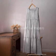 Платья2025夏季新款文艺宽松女装蓬蓬蛋糕无袖背心连衣裙