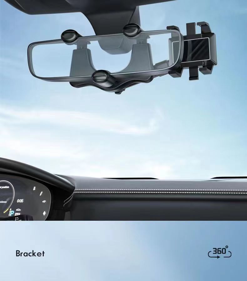 Car Rearview Mirror Phone Holder with 360-Degree Rotation and Ar Function