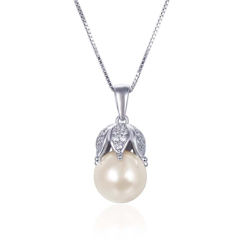 Estilo japonés y coreano dulce clavícula cadena perla collar colgante s925 plata esterlina con incrustaciones de diamante flor colgante hembra al por mayor