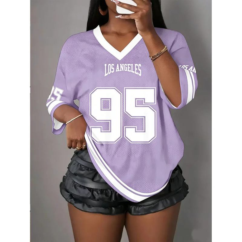 2026 New Los Angeles No. 95 Mesh Short-Sleeve Women's High Street Sweet Cool Breathable Slimming Jersey Top