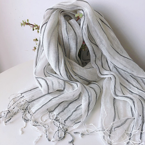 Spring and summer new vertical striped linen scarf, couple travel decoration silk scarf, fashionable atmospheric air-conditioned room shawl wholesale