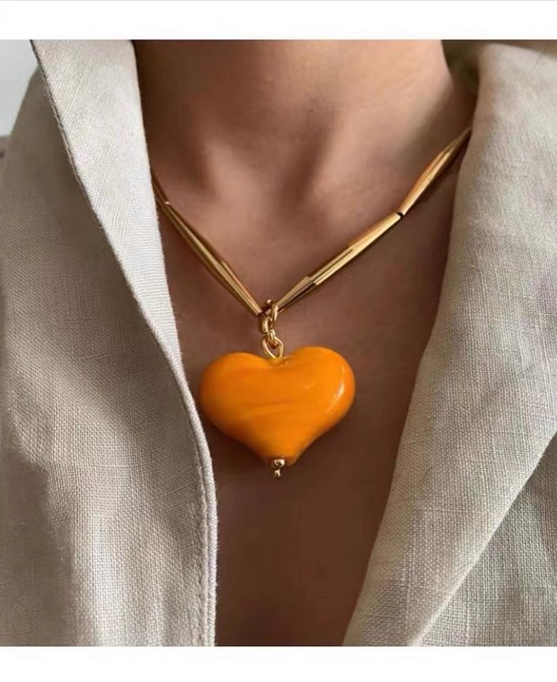 Fashion Heart Shape glass Titanium Steel Plating Pendant Necklace 1 Piece