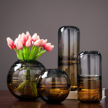现代彩色玻璃花瓶客厅餐厅水培插花双色透明花器摆件样板房