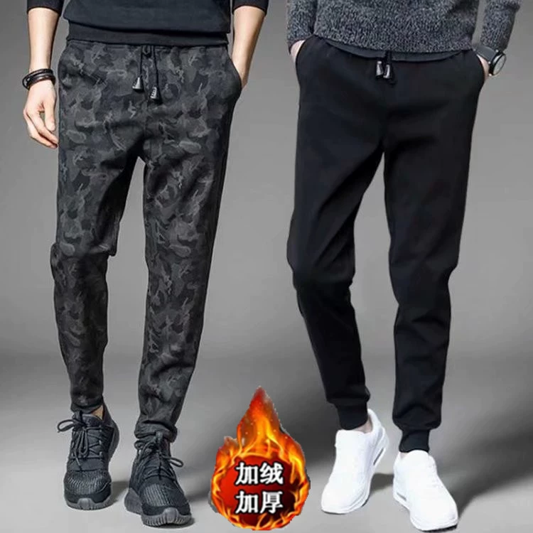 Работа с бархатом Мужские повседневные камуфляжные спортивные брюки длинные брюки маленькие ноги большие размеры свободные теплые брюки