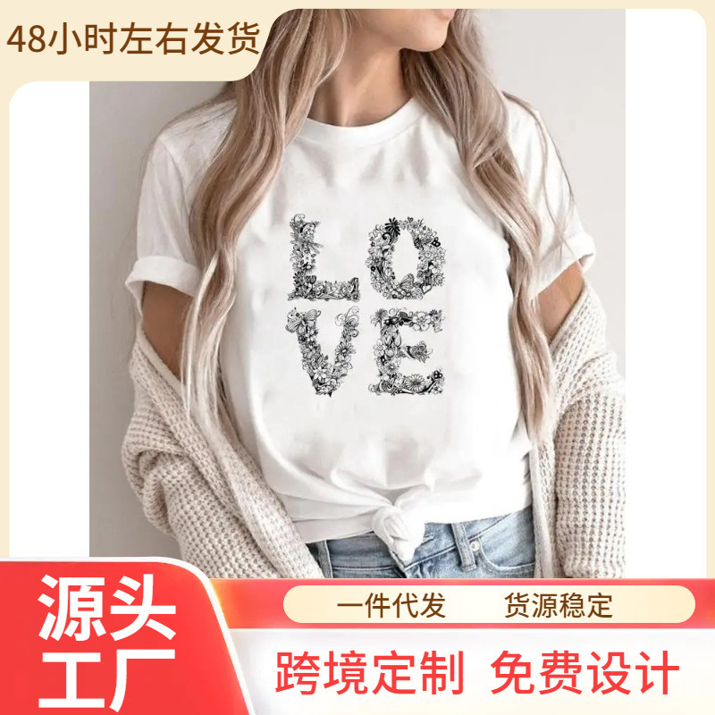 Love Letter Floral Trend 90S Women's Short Sleeve Fashion Summer Pattern T-Shirt Printed Clothing T-Shirt Cartoon Shirt