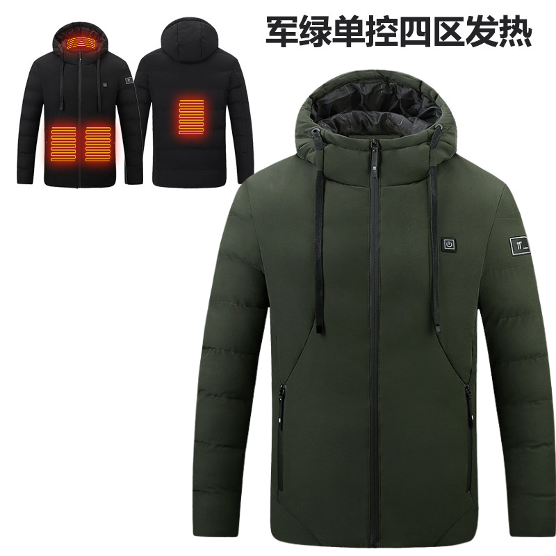 Chaquetas con calefacción de ocho zonas, ropa de pesca de invierno al aire libre, ropa a prueba de viento y caliente, chaqueta gruesa con capucha para hombres y mujeres, negro