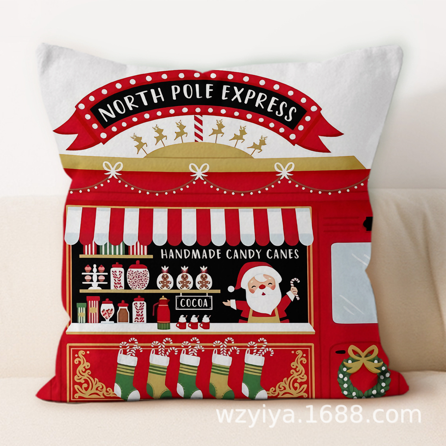 Cartoon Navidad impresa almohada cuadrada sala de estar sofá dormitorio cabezal de cama almohada funda sin núcleo cojín