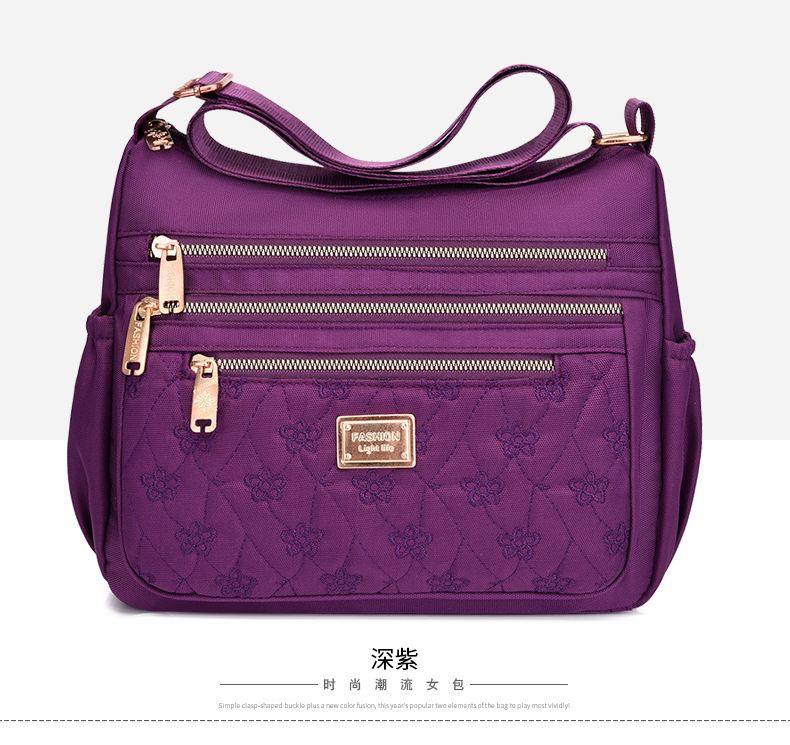 New women's crossbody bag, nylon embroidered shoulder bag, large-capacity multi-layer simple middle-aged mom bag undefined