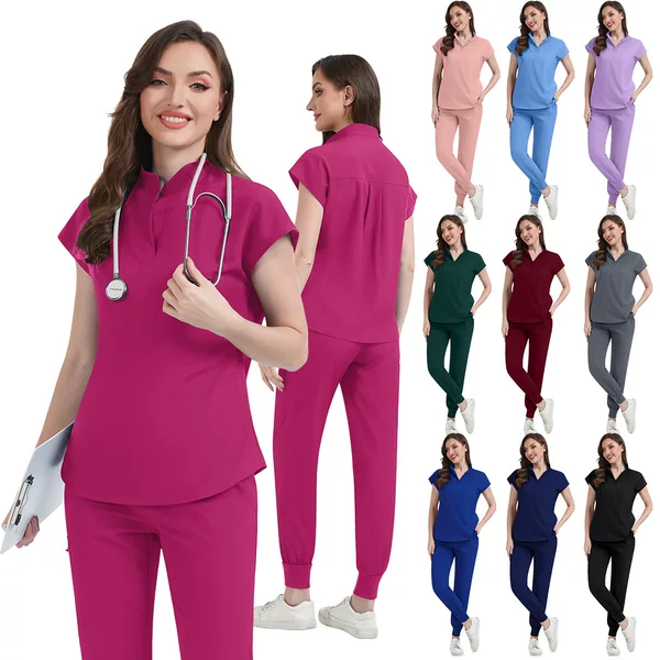 Niaahinn Sleeveless Stand Collar Pure Color Thin Women's Elastic Scrub Doctor Nurse Front Desk Work Clothes Suit