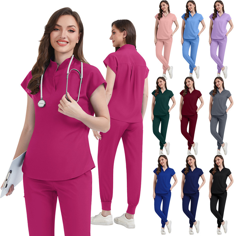 Niaahinn Sleeveless Stand Collar Pure Color Thin Women's Elastic Scrub Doctor Nurse Front Desk Work Clothes Suit