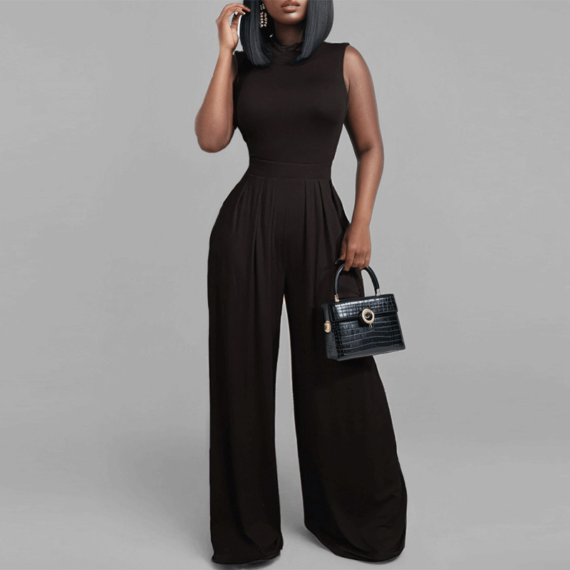 Nuevos productos en la primavera de 2025, moda transfronteriza europea y americana, venta caliente, pantalones casuales, mono de mujer sin mangas con estampado delgado