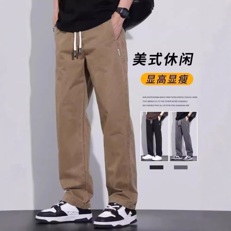 2025 New Trendy Casual Pants Men's Spring and Autumn Sports Straight Loose High-End Long Pants Retro Cargo Pants