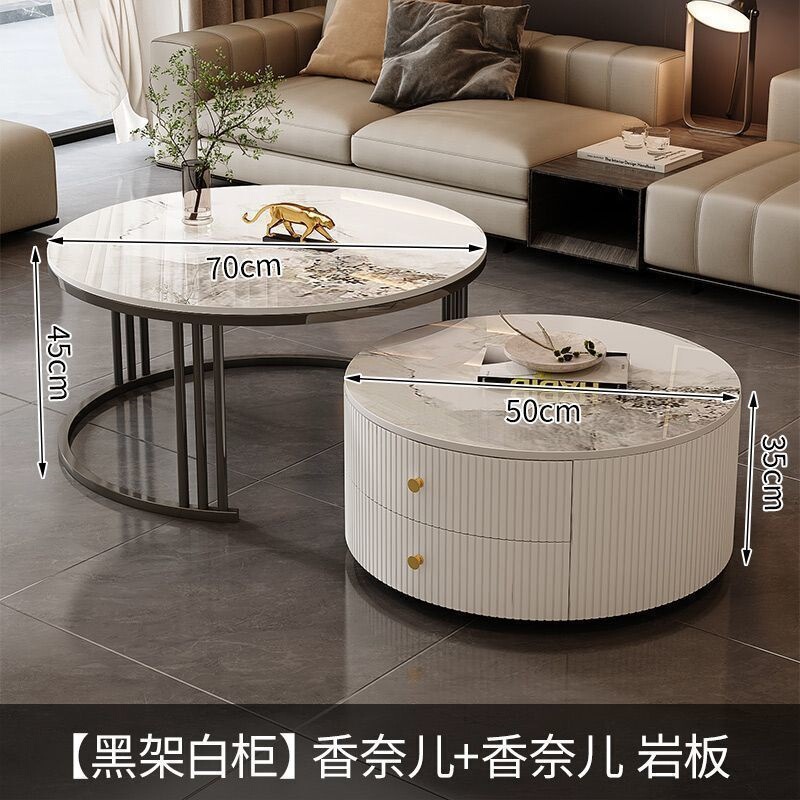 茶几轻奢简约现代客厅家用小户型北欧边几大理石岩板圆形小茶几桌|undefined