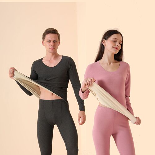 DeRong men's and women's AB-faced thermal underwear set autumn clothes and long pants round neck plus velvet thickening tight elastic autumn and winter