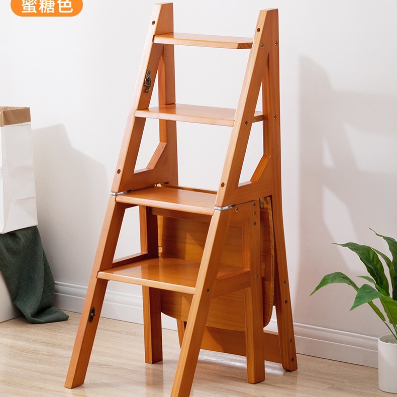 ✅ Multi-Functional Folding Stool for Climbing Stairs, Wooden Three- or Four-Step Ladder, Indoor Dual-Use Ladder Stool, Household Folding Stool