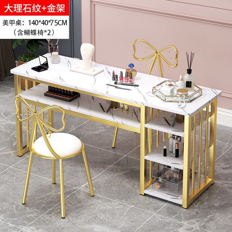 Eryouwei mármol red manicure ligera de lujo mesa japonesa simple mesa de manicure mesa y silla conjunto de imitación de doble