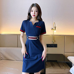 Women's Spa Salon Uniform High-end Dress Gown Stylish Short-sleeved One-piece Clothing for Beauty Therapists