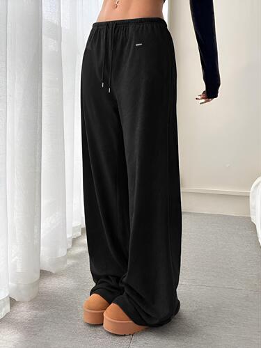 Women's Loose Knit Fringe Straight Pants with Drawstring Belt Casual Pants