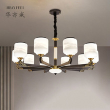 新中式全铜吊灯现代简约客厅灯餐厅吊灯卧室灯中国风灯具玉石灯饰