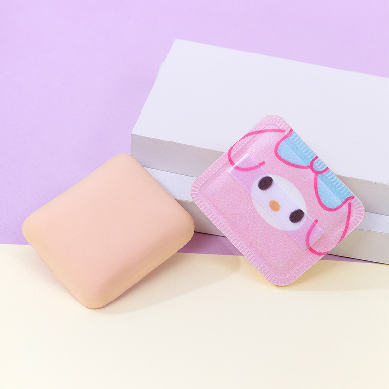 Puff de algodón de azúcar cuadrado personalizado de fábrica, no comer polvo, esponja de maquillaje, cojín de aire, impresión de patrones de dibujos animados de Sanliou