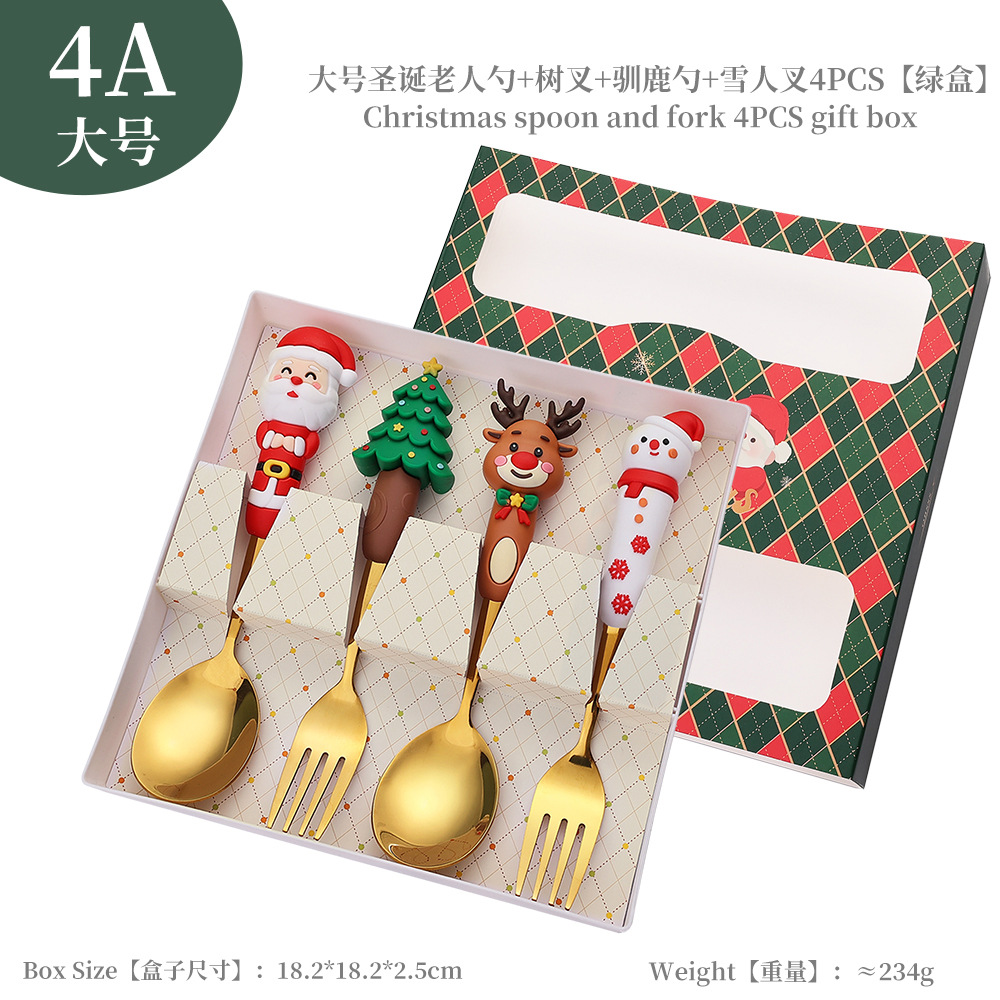 W juego de cuchara de Navidad transfronteriza dibujos animados lindo divertido muñeco de nieve cuchara postre de Navidad creativo cuchara tenedor vajilla de regalo