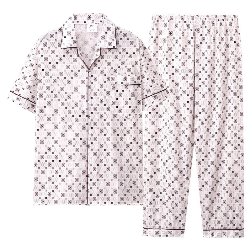 Pijamas de hombre de manga corta de verano de algodón puro ropa de hogar primavera y otoño Cardigan Pijamas de estilo Chanel DE ALTO aspecto